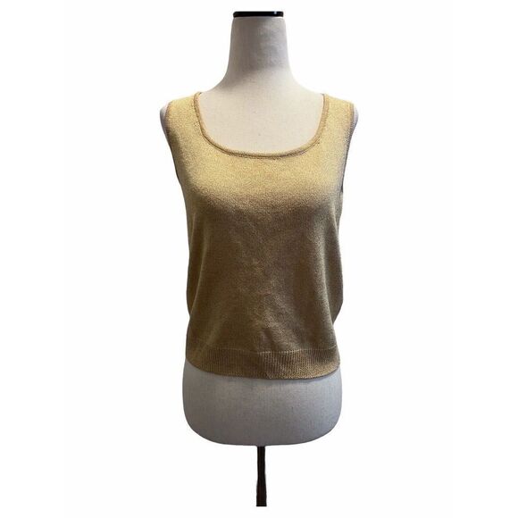 St. John Womens Gold Metallic Scoop Neck Pullover Knit Tank Sweater Size Small - Picture 1 of 7